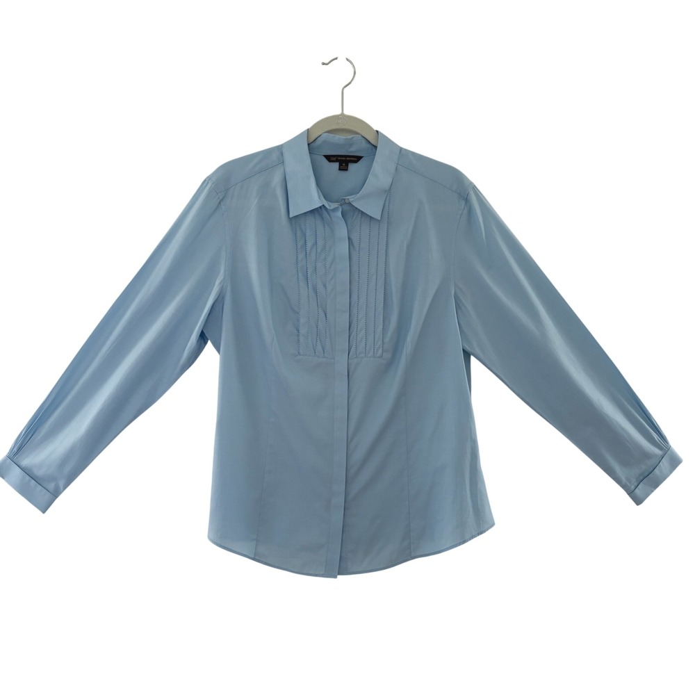 Brooks Brothers 346 Womens 16 Blue Cotton Pleated Bib Tuxedo Shirt Long Sleeve